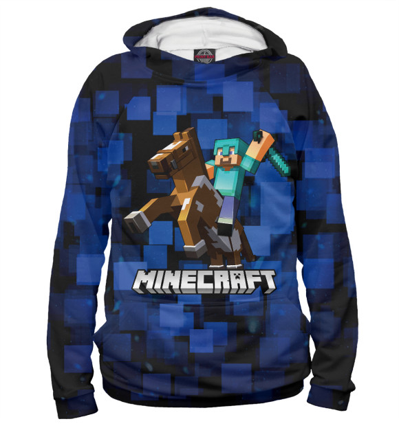Мужское худи с изображением МАЙНКРАФТ НА КОНЕ MINECRAFT цвета Белый