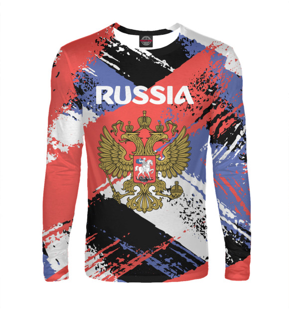 Мужской лонгслив с изображением RUSSIA цвета Белый