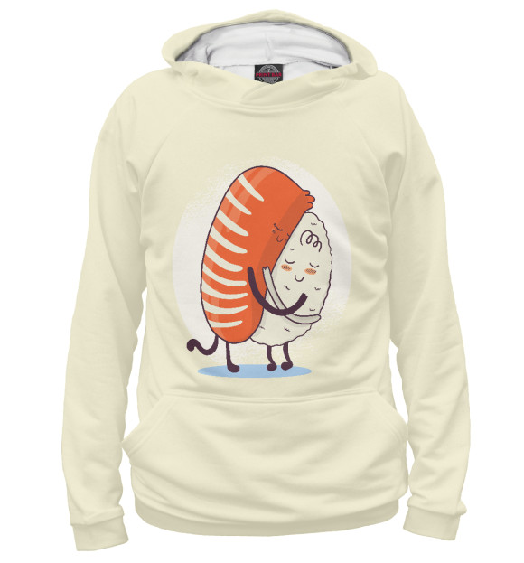 Мужское худи с изображением Sushi hug цвета Белый