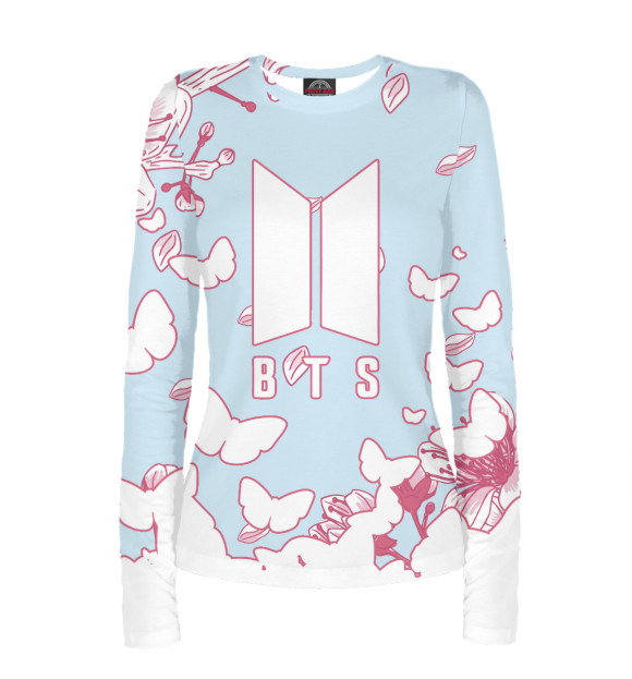 Женский лонгслив с изображением BTS цвета Белый