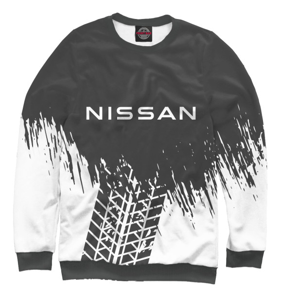 Мужской свитшот с изображением Nissan / Ниссан цвета Белый