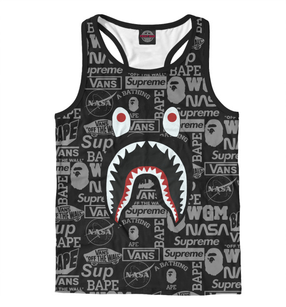 Мужская майка-борцовка с изображением Bape shark цвета Белый