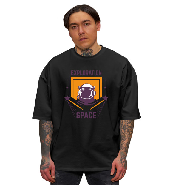 Мужская футболка оверсайз с изображением Исследование Космоса цвета Черный
