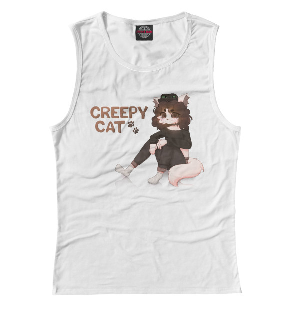 Женская майка с изображением Creepy cat цвета Белый