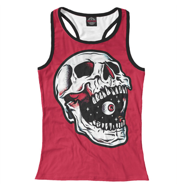 Женская майка-борцовка с изображением Всевидящий череп цвета Белый