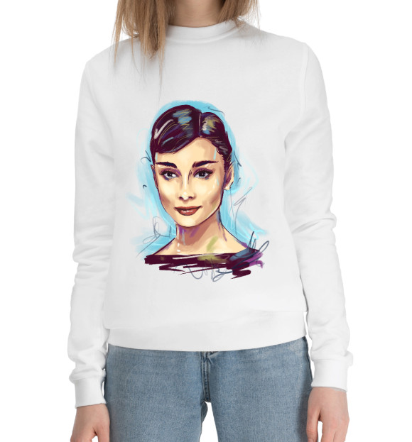 Женский хлопковый свитшот с изображением Audrey Hepburn цвета Белый