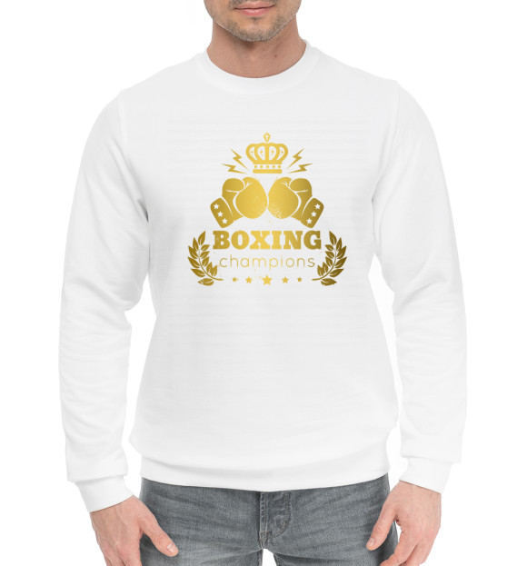 Мужской хлопковый свитшот с изображением Бокс цвета Белый