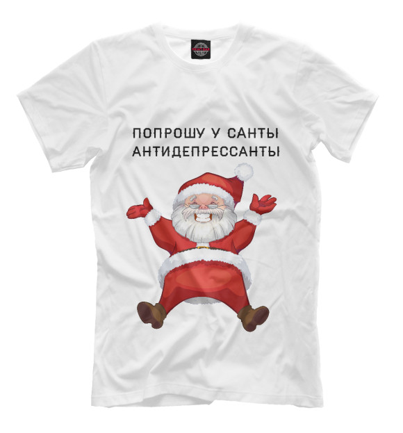 Мужская футболка с изображением Санта цвета Белый