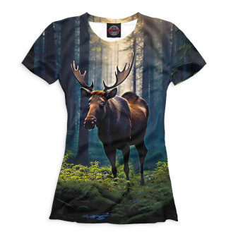 Женская футболка Лось в лесу