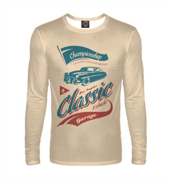 Мужской лонгслив с изображением Классический автомобиль цвета Белый
