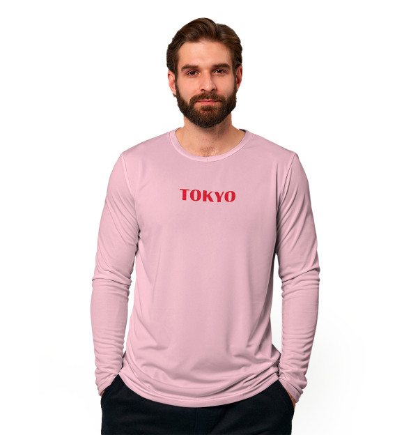 Мужской лонгслив с изображением Tokyo розовый фон цвета Белый