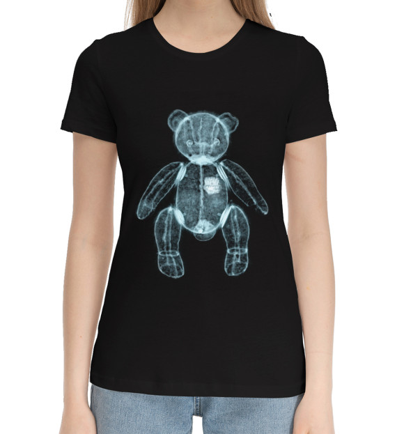 Женская хлопковая футболка с изображением Рентген мишки цвета Черный