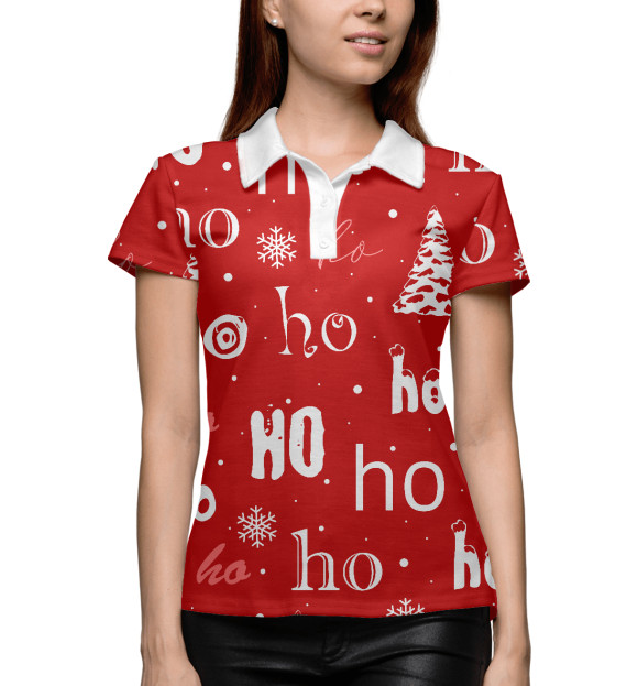 Женское поло с изображением Хо-хо-хо цвета Белый