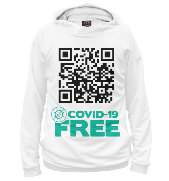 Худи для девочки с изображением COVID-19 FREE ZONE 1.1 цвета Белый