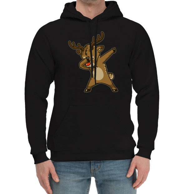 Мужской хлопковый худи с изображением Deer Dab цвета Черный