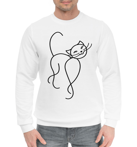 Мужской хлопковый свитшот с изображением Ласковый котик цвета Белый