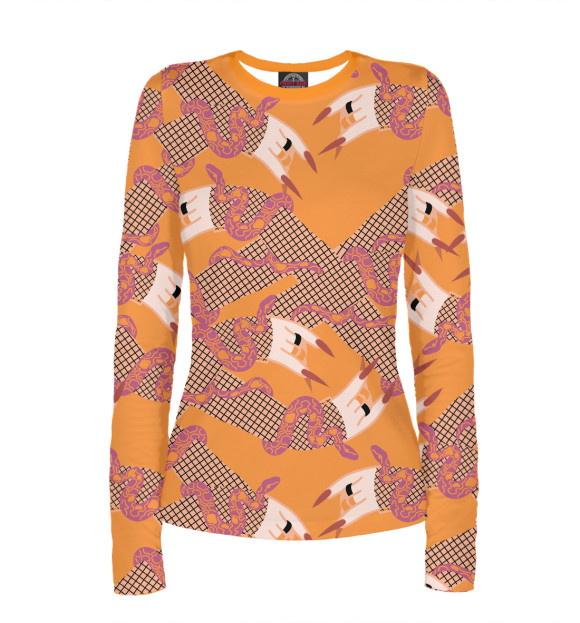 Женский лонгслив с изображением Змея обвивает руку с острыми ногтями цвета Белый