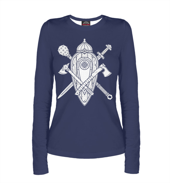 Женский лонгслив с изображением Славянский щит цвета Белый