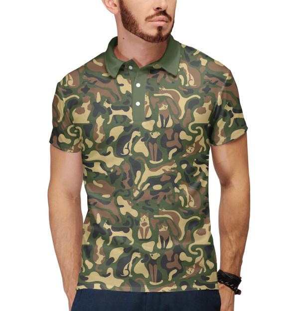 Мужское поло с изображением Коты (камуфляж) цвета Белый