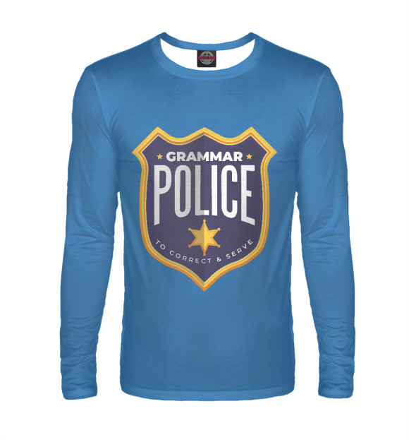 Мужской лонгслив с изображением Grammar police цвета Белый