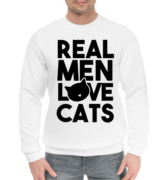 Мужской хлопковый свитшот с изображением Love Cats цвета Белый