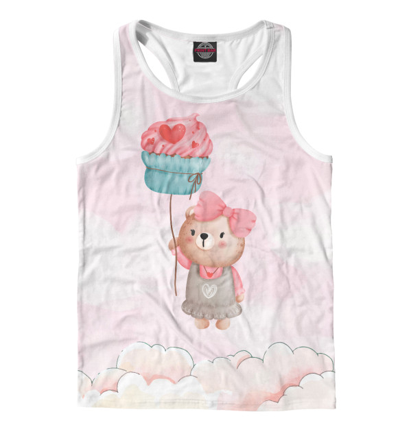 Мужская майка-борцовка с изображением Мишка с воздушным пирожным цвета Белый