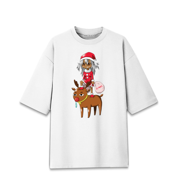 Мужская футболка оверсайз с изображением X-mas цвета Белый