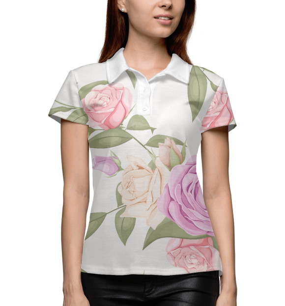 Женское поло с изображением Rose pattern цвета Белый