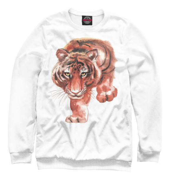 Мужской свитшот с изображением Крадущийся тигр цвета Белый