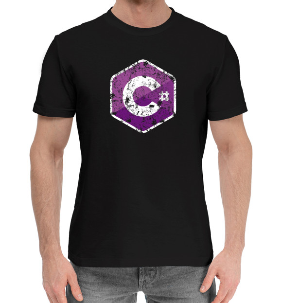 Мужская хлопковая футболка с изображением C Sharp Grunge Logo цвета Черный