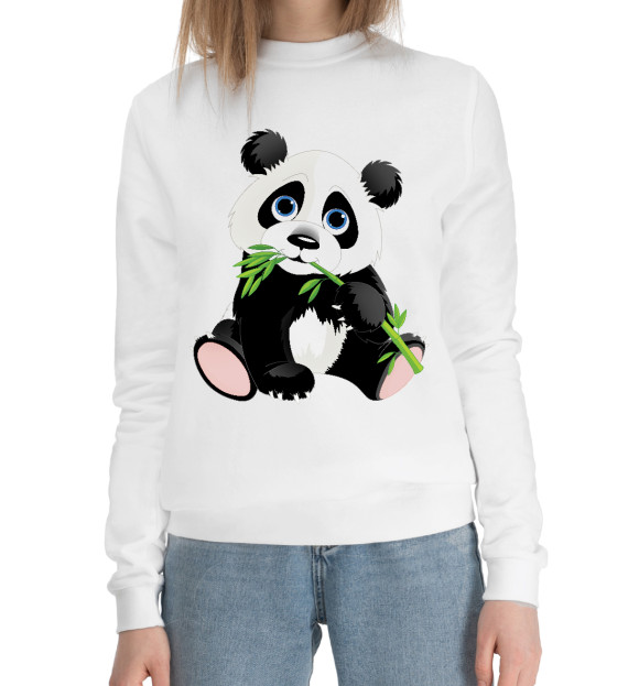 Женский хлопковый свитшот с изображением Прикольный Панда цвета Белый