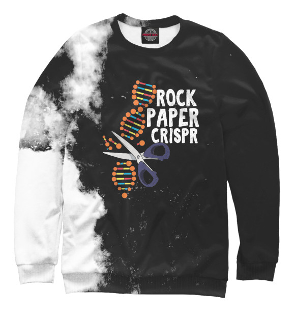 Мужской свитшот с изображением Rock Paper Crispr DNA цвета Белый