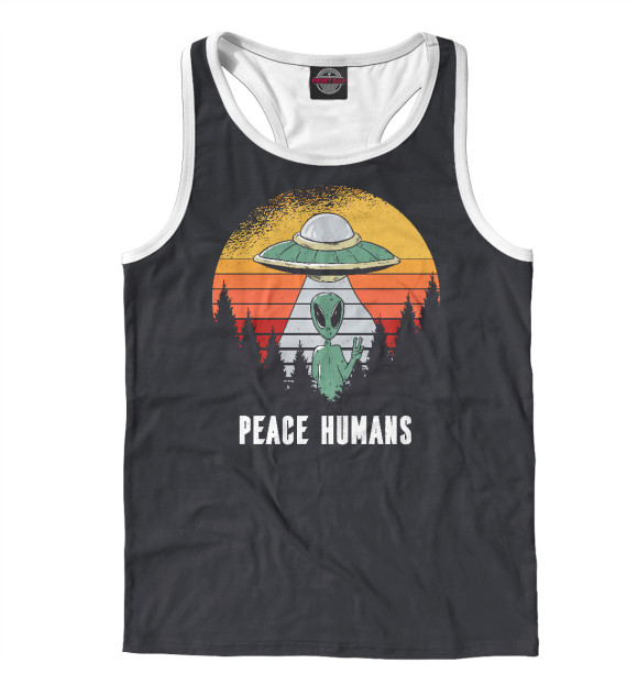 Мужская майка-борцовка с изображением Peace humans цвета Белый