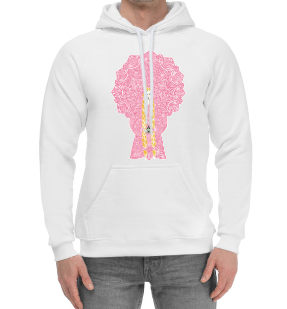 Мужской хлопковый худи с изображением Русская красавица цвета Белый