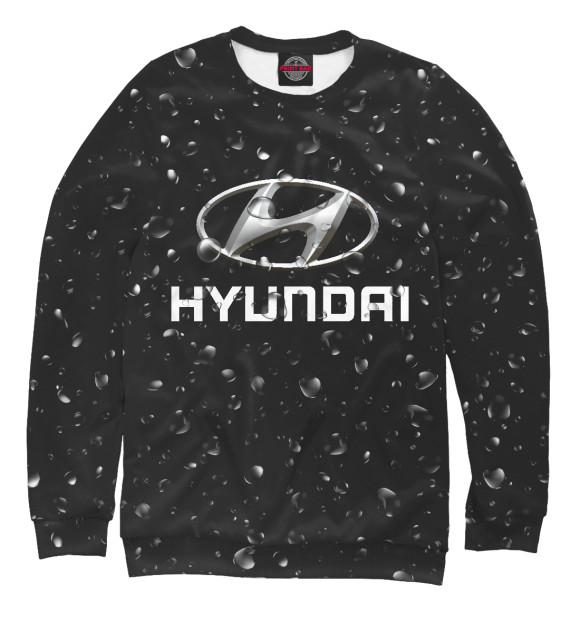 Мужской свитшот с изображением Hyundai под дождём цвета Белый