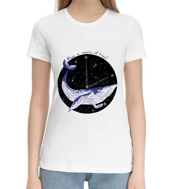 Женская хлопковая футболка с изображением Have a whale of time цвета Белый