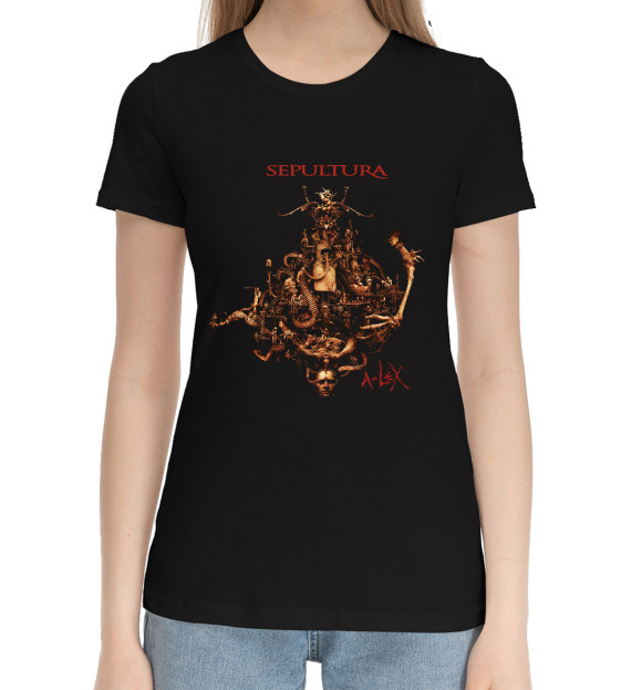 Женская хлопковая футболка с изображением Sepultura цвета Черный