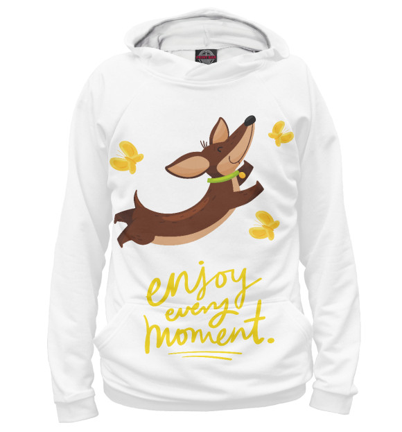 Женское худи с изображением Enjoy every moment цвета Белый