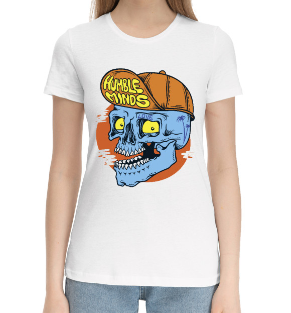 Женская хлопковая футболка с изображением Cool skull цвета Белый