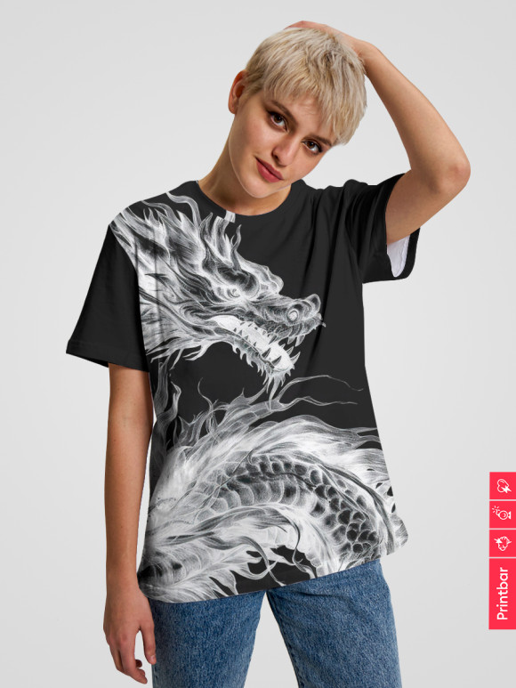 Мужская футболка с изображением Негативный дракон цвета Белый