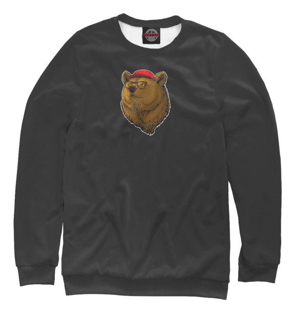 Мужской свитшот с изображением Медведь в кепке цвета Белый