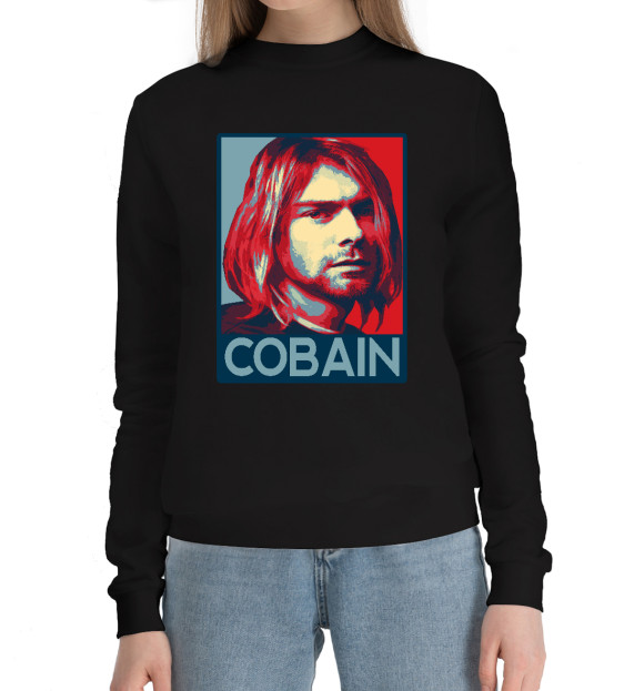 Женский хлопковый свитшот с изображением Kurt Cobain (Nirvana) цвета Черный