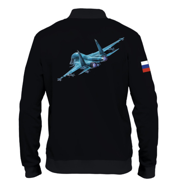 Мужской бомбер с изображением Су-35 чёрный цвета Белый