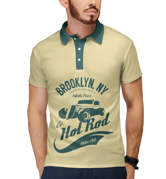 Мужское поло с притом Hot Rod цвета Белый Мужское поло с изображением Hot Rod цвета Белый