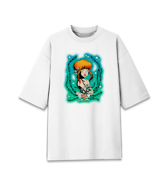 Мужская футболка оверсайз с изображением Русалка цвета Белый