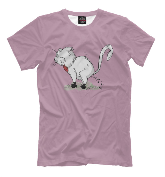 Мужская футболка с изображением Хулиганистый котик (розовый фон) цвета Белый
