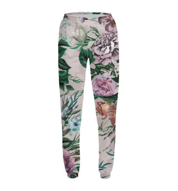 Женские спортивные штаны с изображением Летний цветочный паттерн - розы цвета Белый