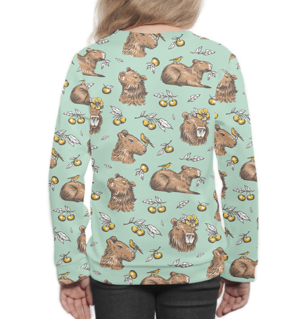 Свитшот для девочек с изображением Капибара с ягодами цвета Белый