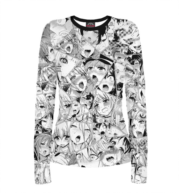 Женский лонгслив с изображением Ahegao Fragments цвета Белый