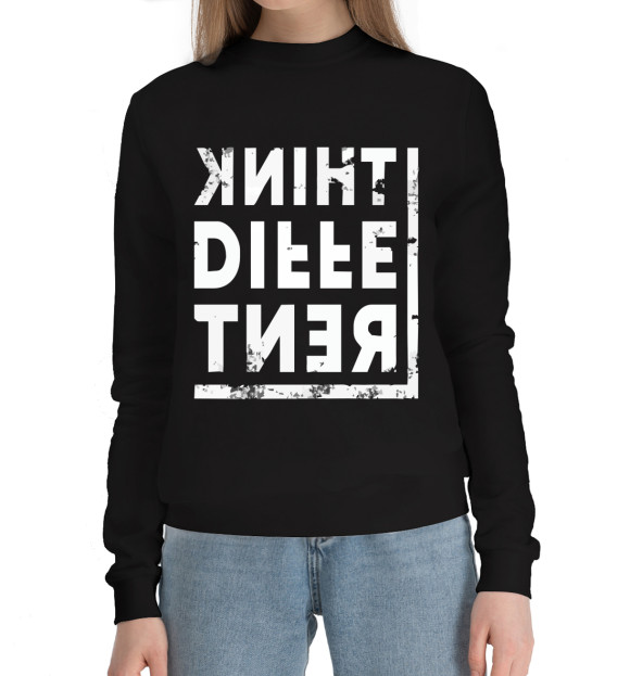 Женский хлопковый свитшот с притом Думай иначе цвета Черный Женский хлопковый свитшот с изображением Думай иначе цвета Черный